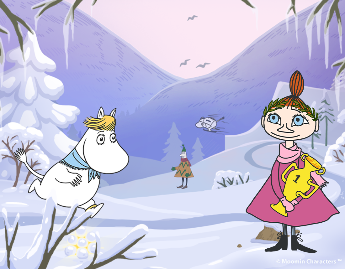Winter sports themed Moomin Move seasonal artwork